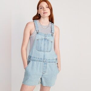 NWOT Slouchy Straight Non-Stretch Jean Cut-Off Short Overalls -- 3.5-inch inseam